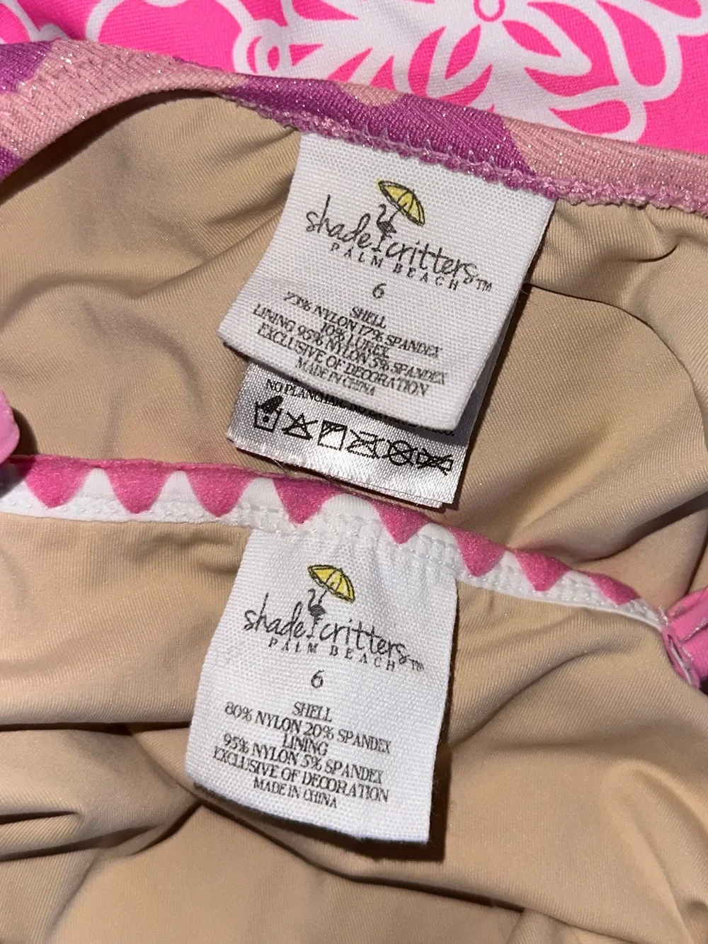 *SET OF 2* Shade Critters Girls Flower Crochet Pink One Piece Bathing Suits Sz 6